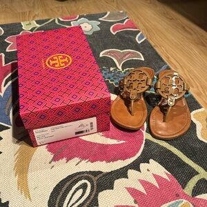 TORY BURCH MILLER CALF LEATHER SANDALS 8.5 VINTAGE VACHETTA